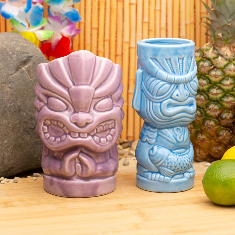 Bar Bespoke Tiki Ceramic Beakers (Blue & Purple) (Set of 2)