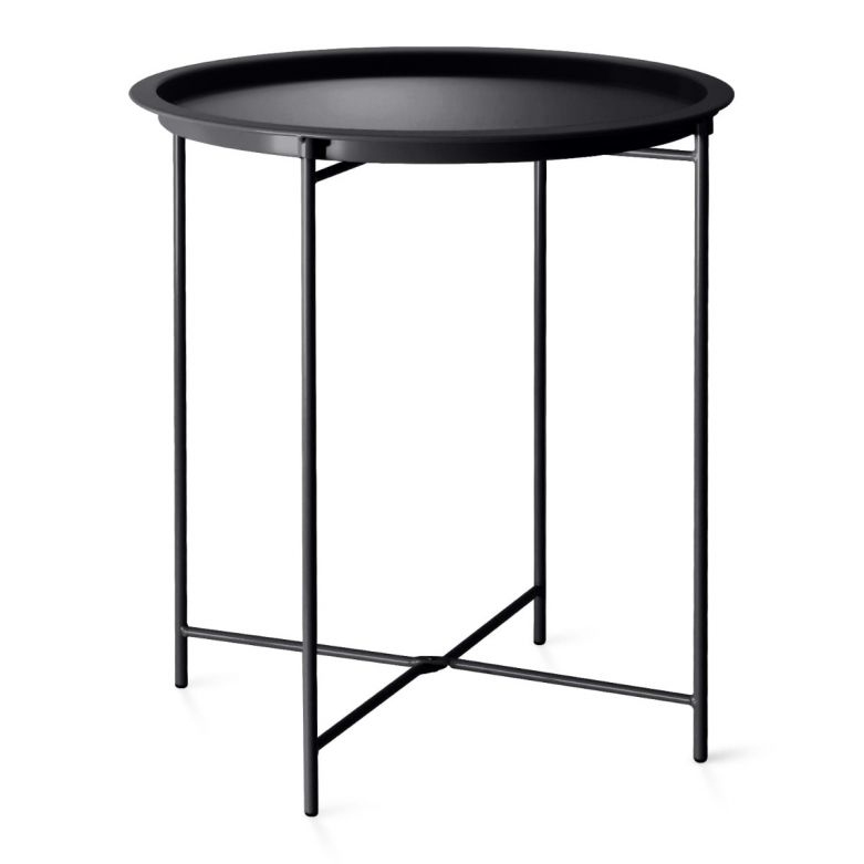 Black Foldable Steel Outdoor Bistro Table with Removable Tray 