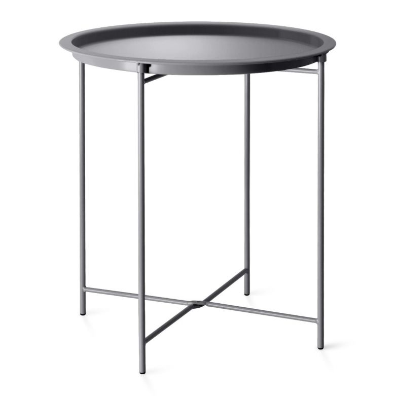Charcoal Foldable Steel Outdoor Bistro Table with Removable Tray 