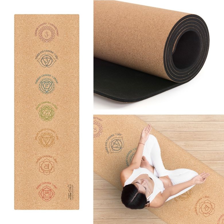 Cork Yoga Chakra Mat with Carry Strap