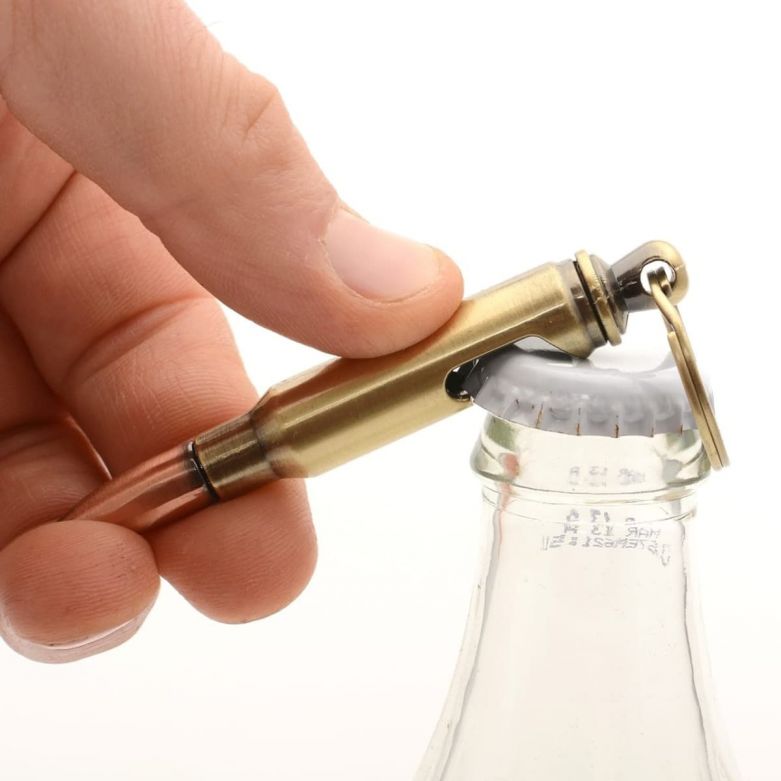 Metal Brass Bullet Opener Keyring Opening a Bottle of Beer/Lager