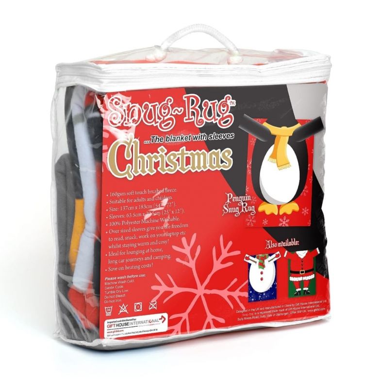 Snug-Rug Christmas Blanket with Sleeves (Penguin)