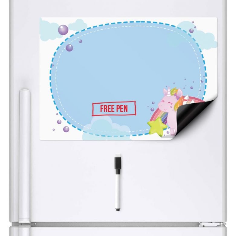 Unicorn Memo Whiteboard & Dry Wipe Pen (A3 Magnetic Fridge Board)