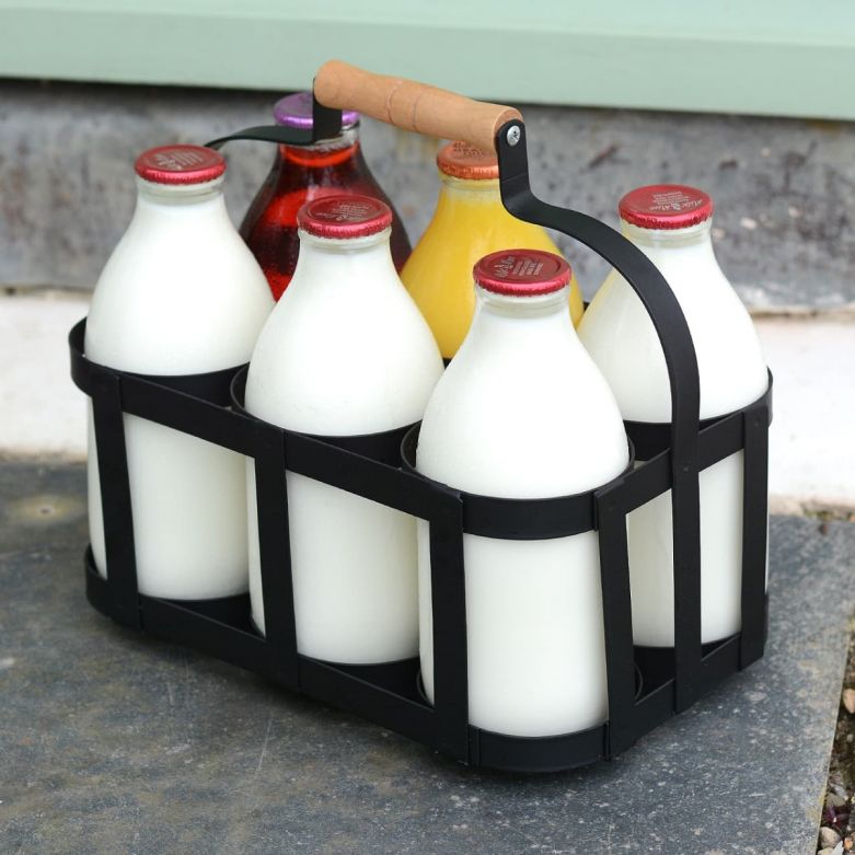 Vintage Style Metal Milk Delivery Bottle Holder/Carrier (6 Bottle Capacity)
