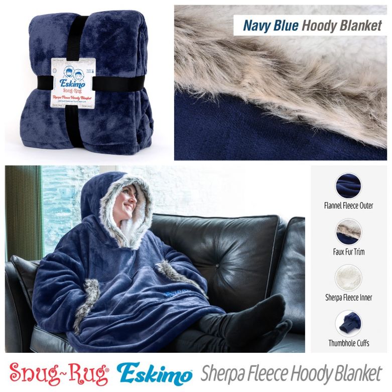 Snug-Rug Eskimo Hoody Blanket (Navy Blue)