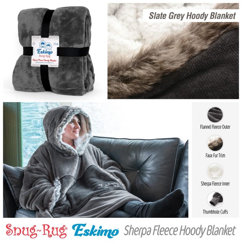 Snug-Rug Eskimo Hoody Blanket (Slate Grey)