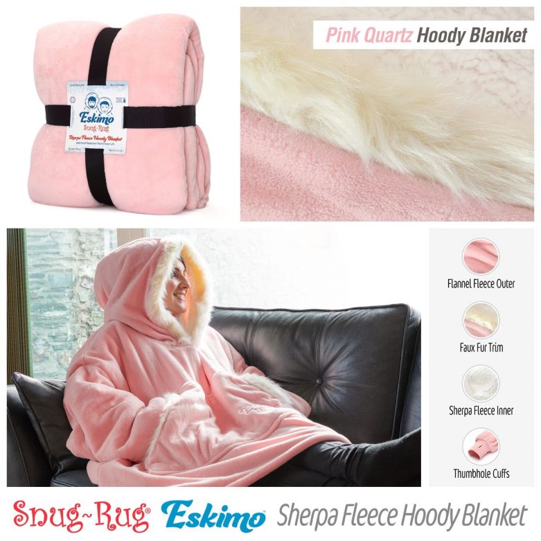 Snug-Rug Eskimo Hoody Blanket (Pink Quartz)