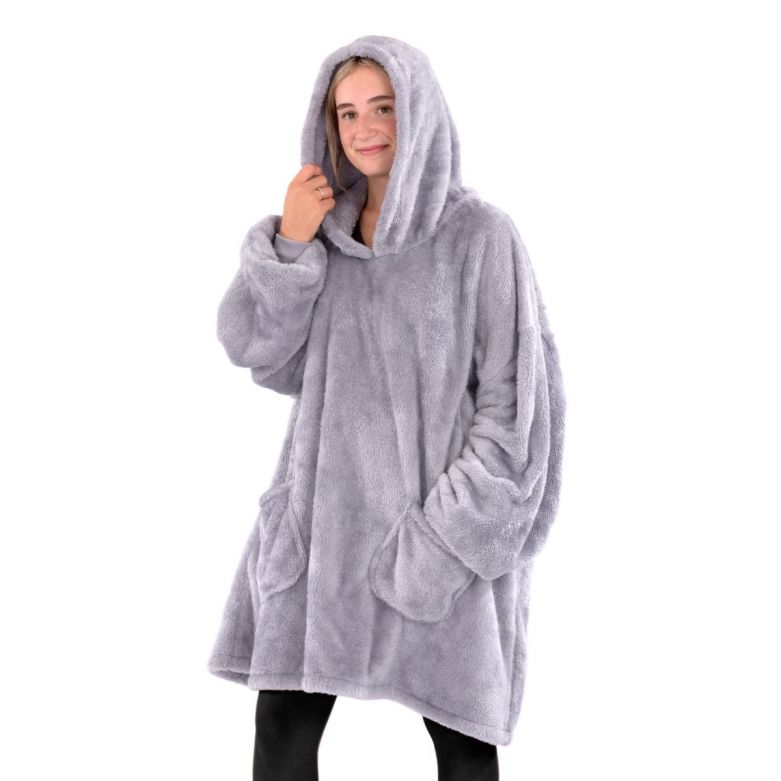 Snug-Rug OVERSIZED Sherpa Fleece Hoodie Blanket (Lilac Grey)