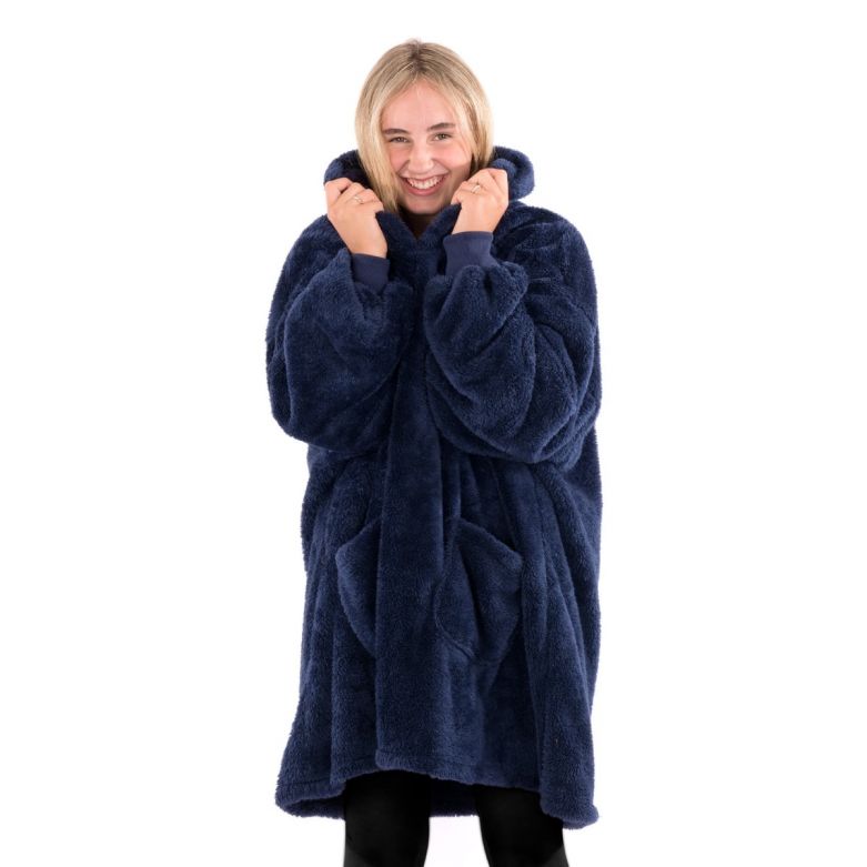 Snug-Rug OVERSIZED Sherpa Fleece Hoodie Blanket (Navy Blue)