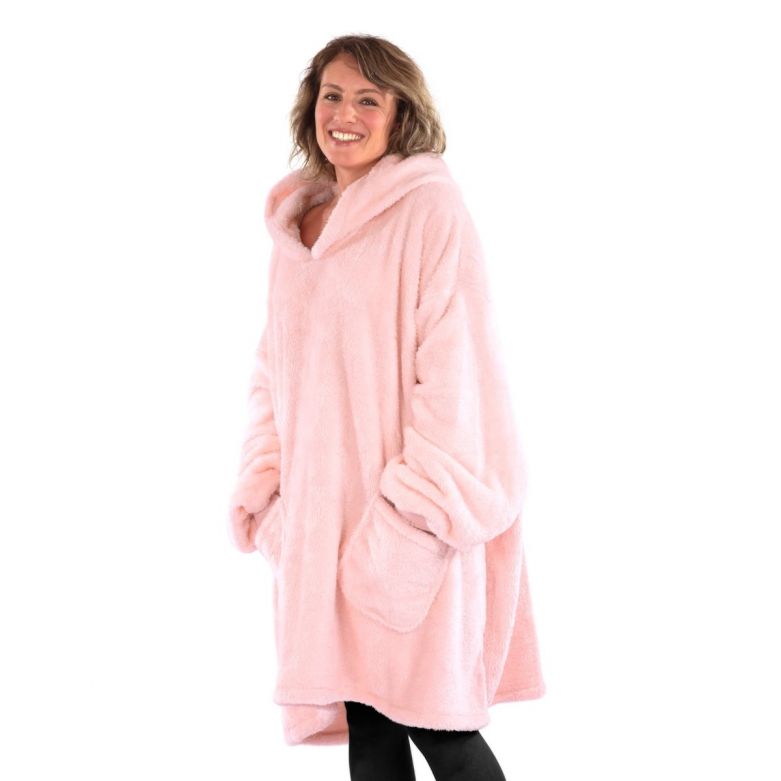Snug-Rug OVERSIZED Sherpa Fleece Hoodie Blanket (Pink Quartz)