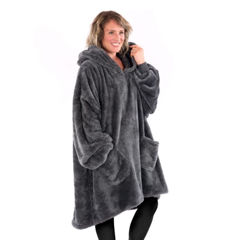 Snug-Rug OVERSIZED Sherpa Fleece Hoodie Blanket (Slate Grey)