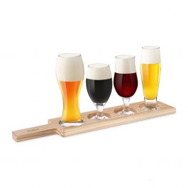 Set of 4 Full Final Touch Beer Tasting Glasses Sat in The Wooden Paddle