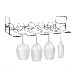 Chrome Metal Under Cabinet / Wall Mounted Bottle & Glass Rack
