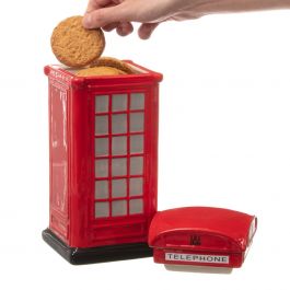 Red Ceramic Telephone Box Biscuit Cookie Jar 