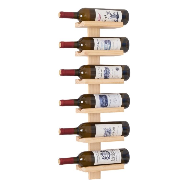 6 Bottle Vertical Wooden Wine Rack - Pine (75cm)