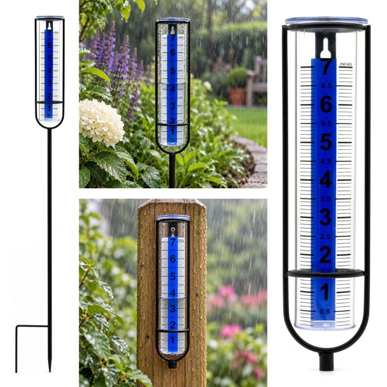 7 Inch Garden Rain Gauge with Metal Ground Spike (75cm)