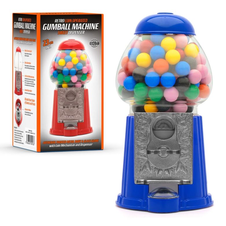 retro blue coin operated gumball machine sweet dispenser