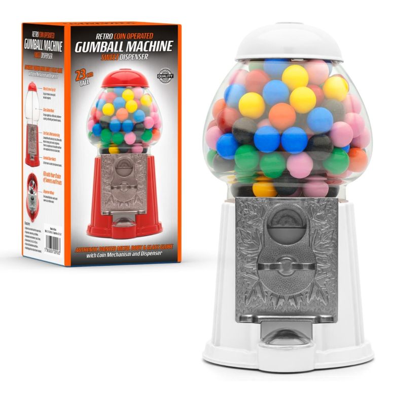retro white coin operated gumball machine sweet dispenser