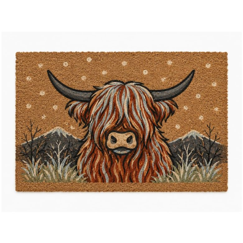 Winter Highland Cow Novelty Doormat (60 x 40cm)