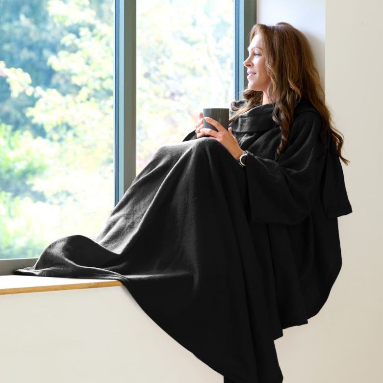 Snug-Rug Cosy Blanket with Sleeves (Black)