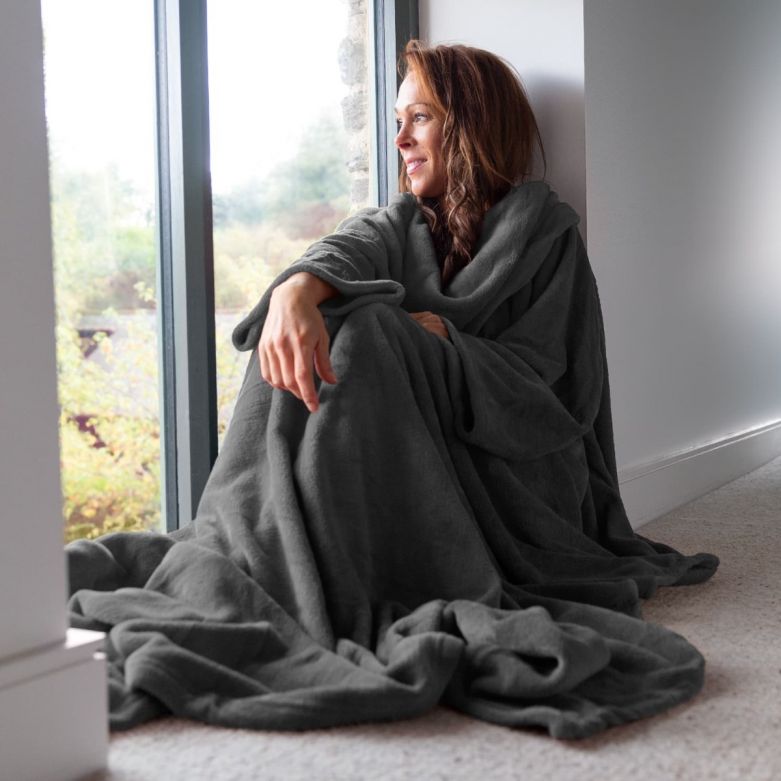 Snug-Rug Deluxe Blanket with Sleeves (Slate Grey)