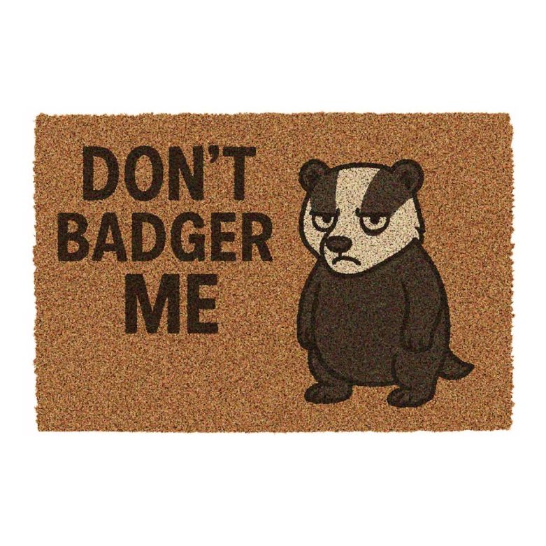Add character to your doorway with this fun “Don’t Badger Me” Coir Doormat featuring a grumpy badger illustration and bold text.