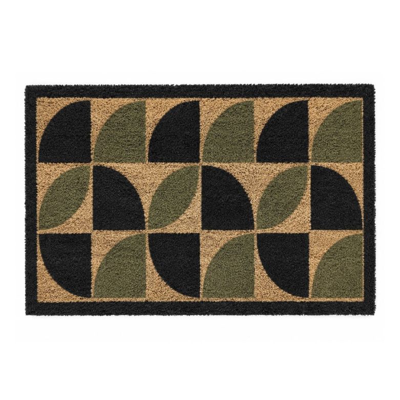 Geometric Black & Green Coir Doormat (60 x 40cm)