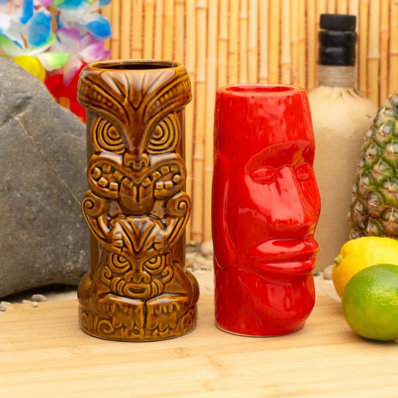 Bar Bespoke Tiki Ceramic Beakers (Brown & Red) (Set of 2)