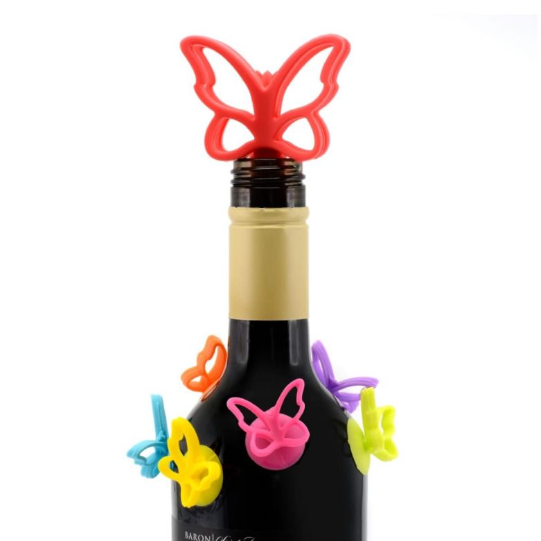 Butterfly Wine Stopper & 6 Glass Markers Set