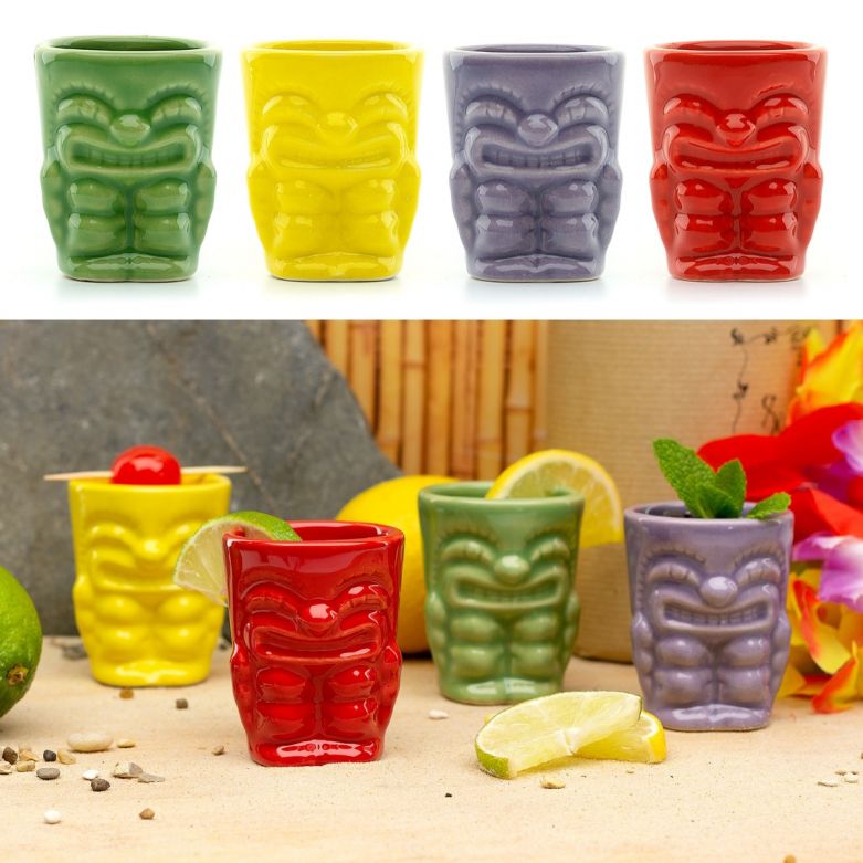 Bar Bespoke Ceramic Tiki Shot Glasses (50ml) (4 Pack)