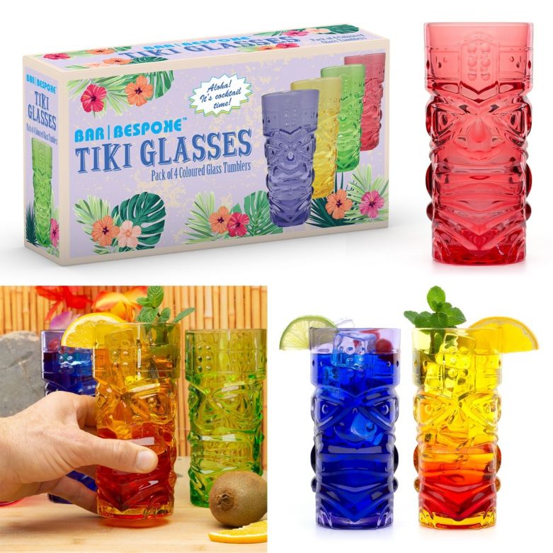 Bar Bespoke Coloured Tiki Highball Glasses (450ml) (Set of 4)