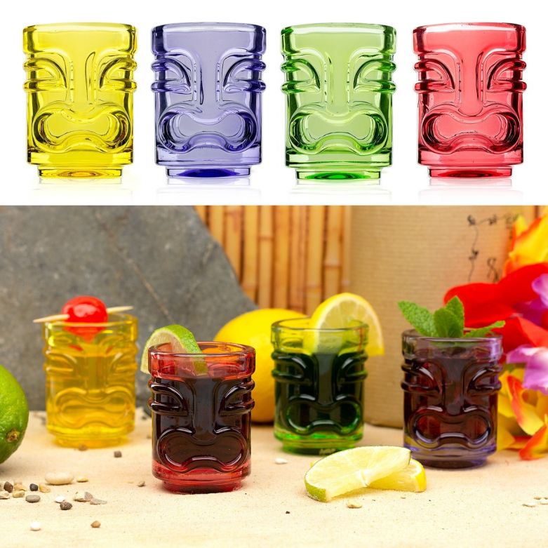 Bar Bespoke Coloured Tiki Shot Glasses (45ml) (Set of 4)