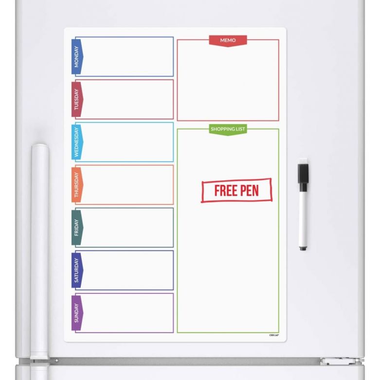 Colour Daily / Weekly Planner & Dry Wipe Pen (A3 Magnetic Fridge Board)