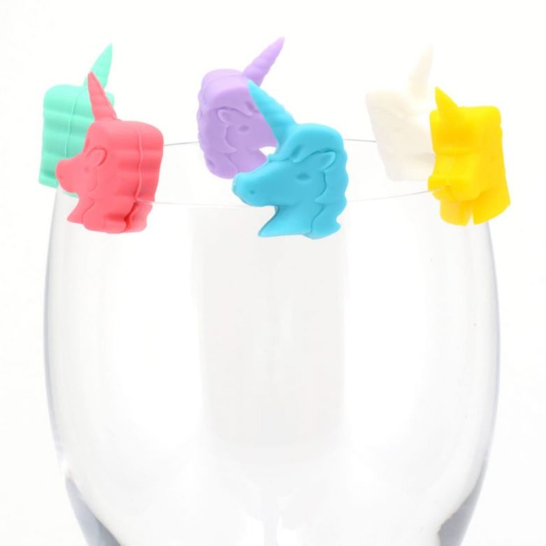 Set of 6 Colour Bar Amigos Unicorn Markers on a Glass