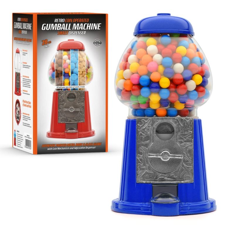 retro blue coin operated gumball machine sweet dispenser