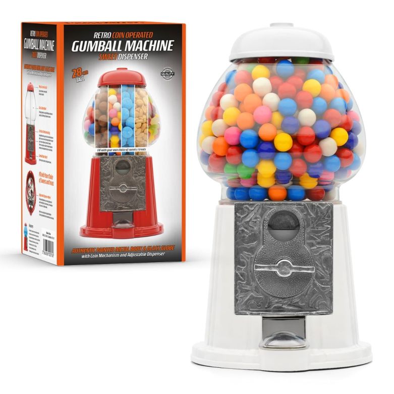 retro white coin operated gumball machine sweet dispenser