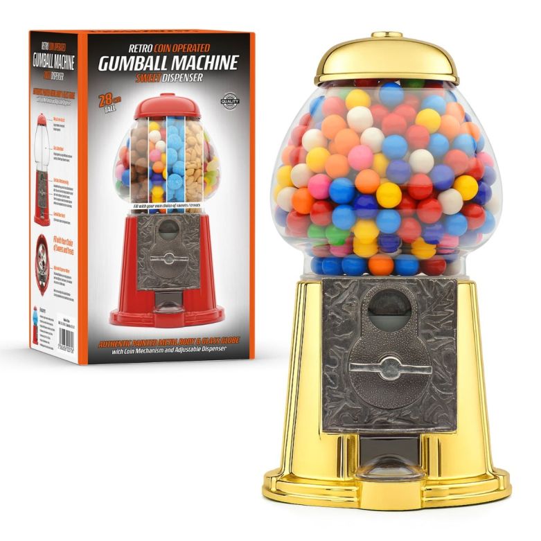 retro chrome gold coin operated gumball machine sweet dispenser