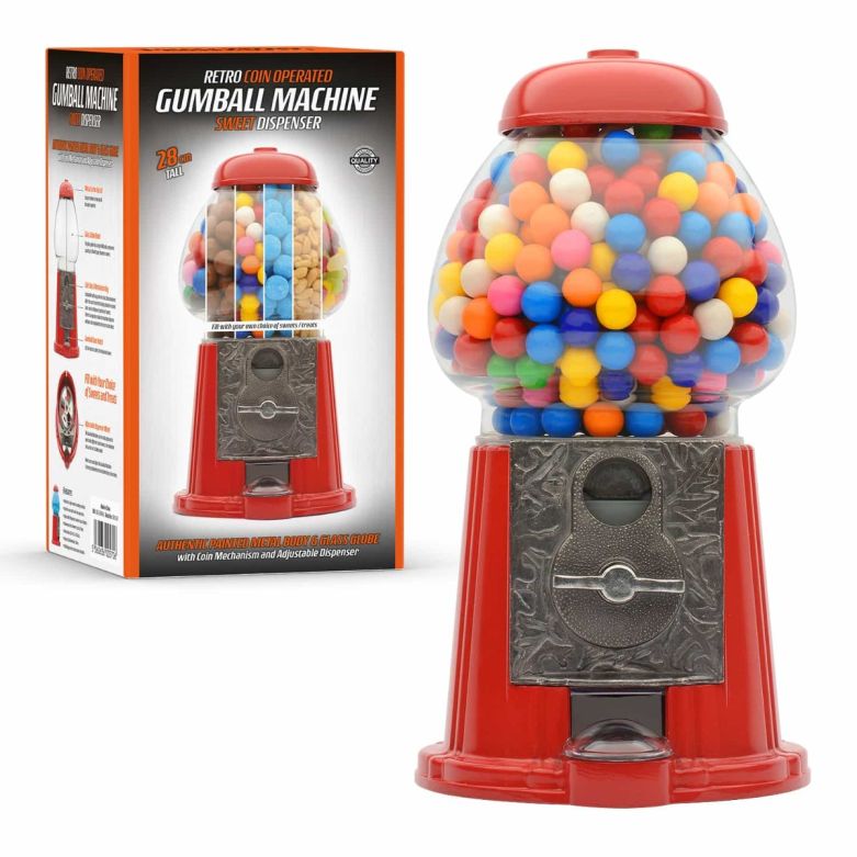 retro red coin operated gumball machine sweet dispenser