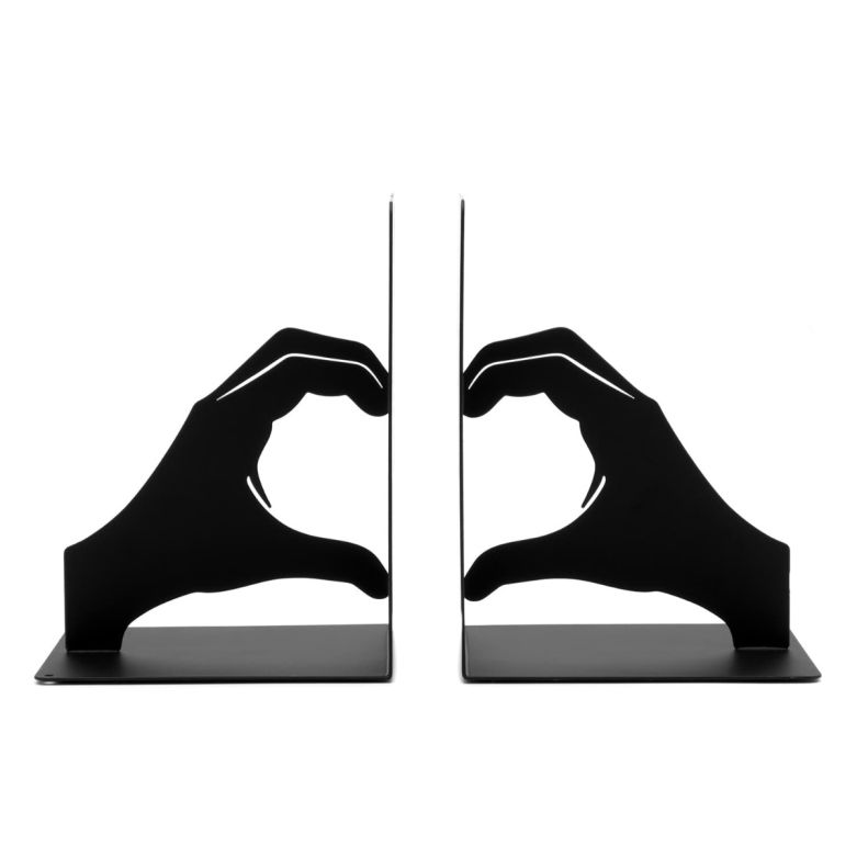 Set of 2 Metal Bookends - Heart Hands