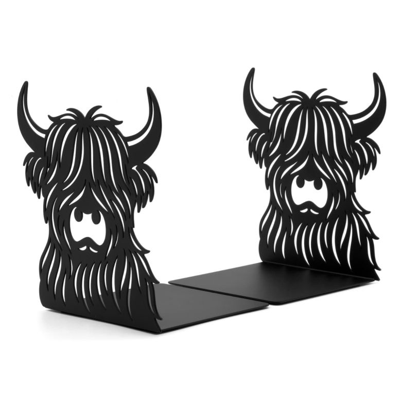 Set of 2 Metal Bookends - Highland Cow V2
