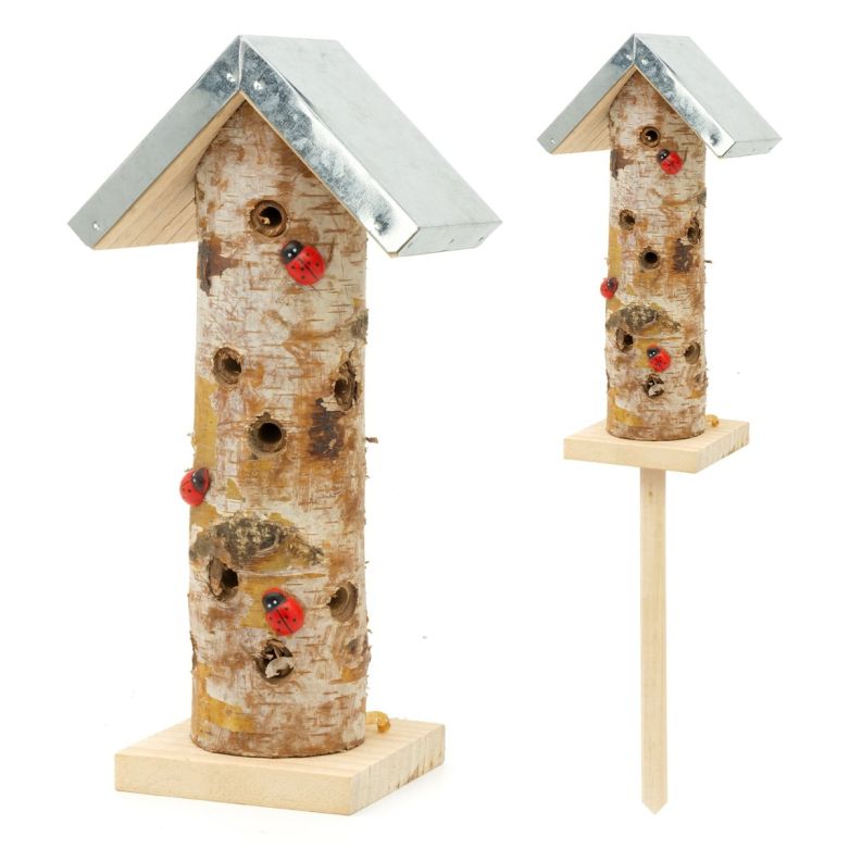 Ladybird Tower with Ground Spike – Wooden Garden Insect House