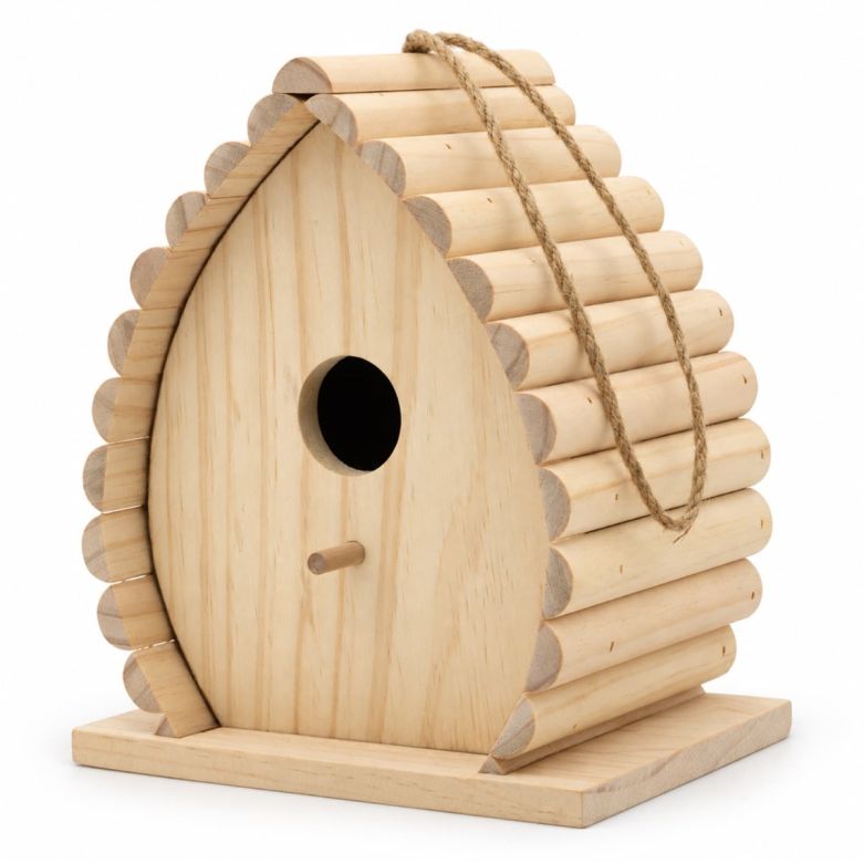 Natural Wood Bird House with Hanging Rope (32mm Hole)