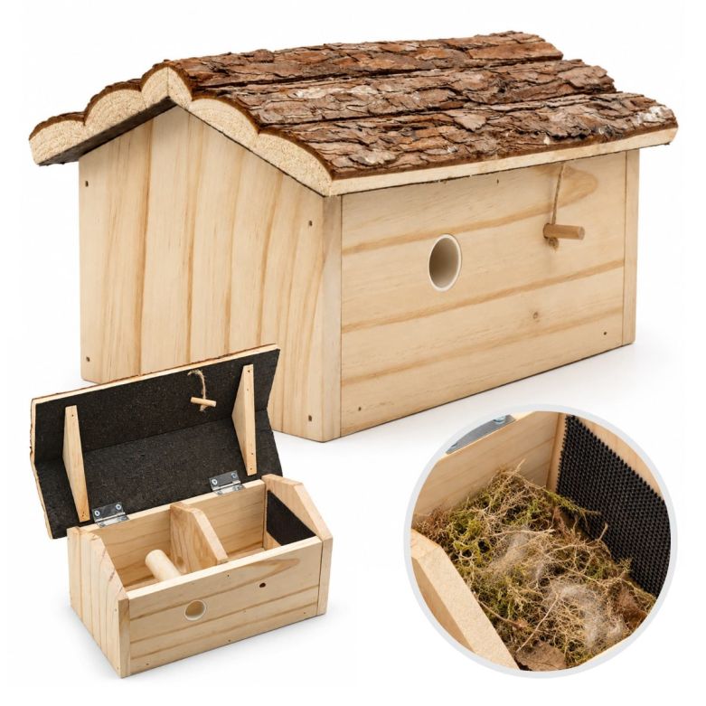 Natural Wood Bumblebee House with Rustic Bark Roof