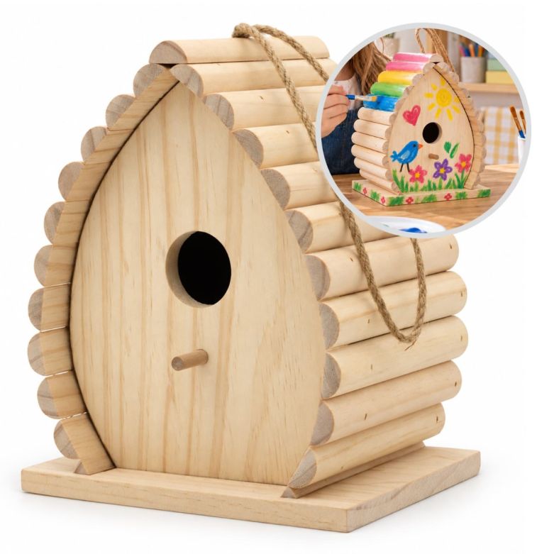 Paint Your Own Natural Wood Bird House with (32mm Hole)