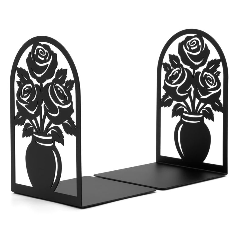Set of 2 Metal Bookends - Rose Flowers