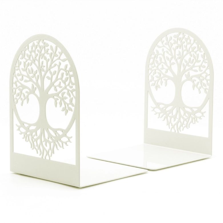 Set of 2 Metal Bookends - Tree of Life V1, White