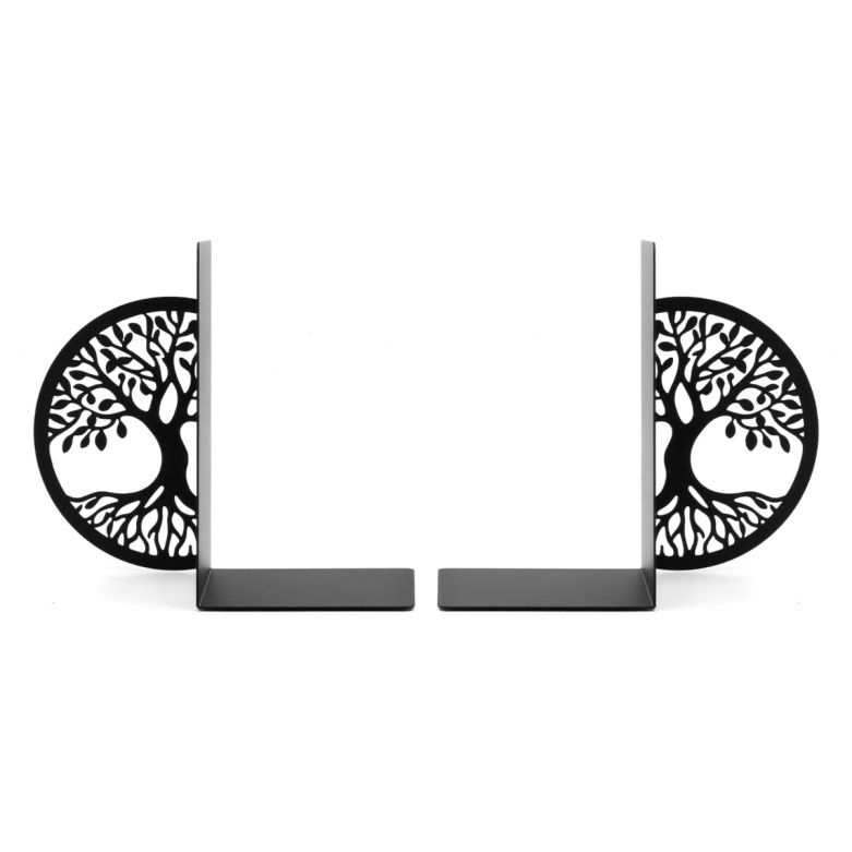 Set of 2 Metal Bookends - Tree of Life V2, Black