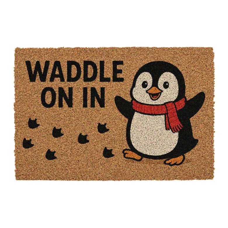Waddle on in Penguin Novelty Doormat 60 x 40cm