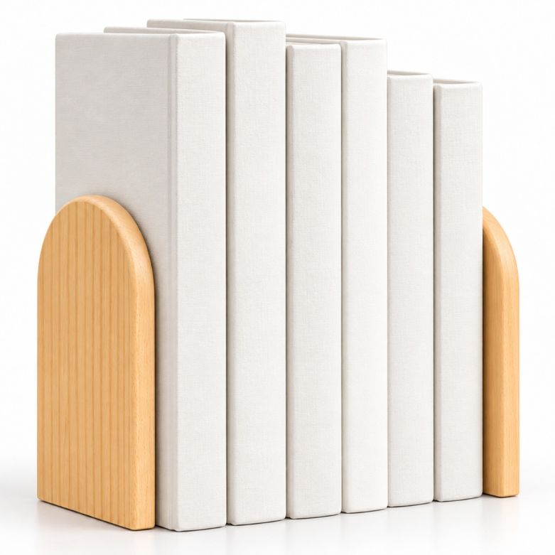 Solid Beech Wooden Bookend Set with Metal Bases (Pair)
