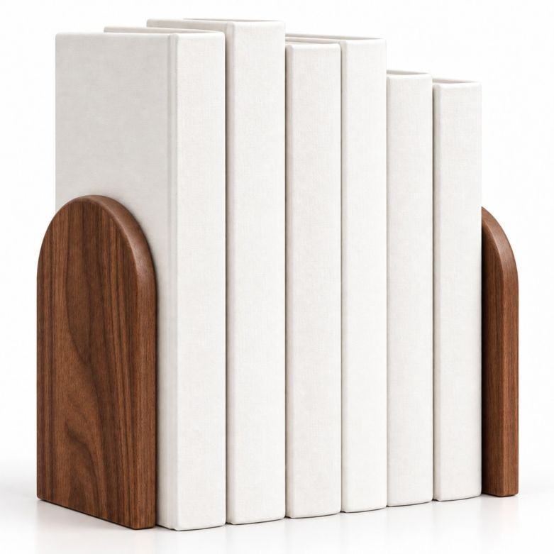 Solid Walnut Wooden Bookend Set with Metal Bases (Pair)